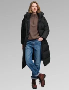 Superdry Damen Langer Steppmantel mit Kapuze Black - Größe: 46 - 199.99 - FashionsVida
