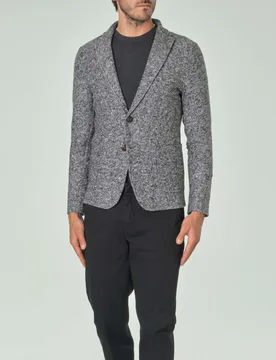Giacca maglia in diagonale di misto lana e cotone grigio melange - Paul Baker - FashionsVida