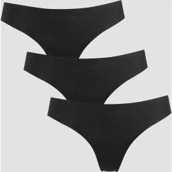 Women's Mid Rise No VPL Thong (3 Pack) - Black - L