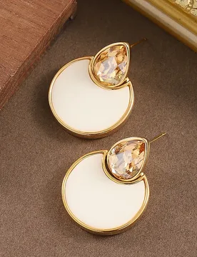 Fashionable and simple cool style glass crystal geometric round mosaic plate earrings niche personality commuting earrings - Aliexpress - FashionsVida