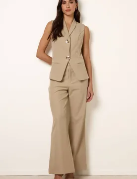 Women's Wide-legged Stone Slip On Trousers Size: Medium - Stone - Size: M - Blue Vanilla - FashionsVida