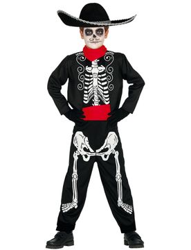 Día de los Muertos Skelettkostüm für Jungen Halloween schwarz-weiss - male