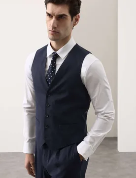 Italian Performance Linen Blend Waistcoat Navy male - Autograph - FashionsVida