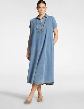 Vestido midi de denim con cinturón - Elena Miró - FashionsVida