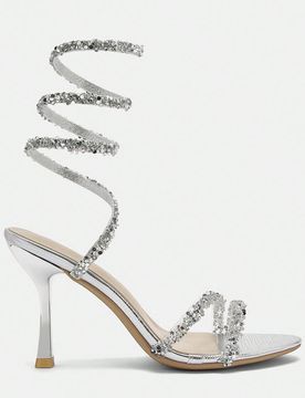 Sandalias de tacón alto sexy, sandalias de moda con tiras en espiral y cristales para fiesta, atuendos de primavera y verano, noche de cita