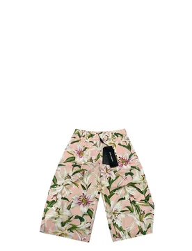 Pink Lily Print Cotton Trousers - Dolce & Gabbana - FashionsVida