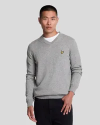 Men's Cotton Merino V Neck Jumper in Mid Grey Marl
