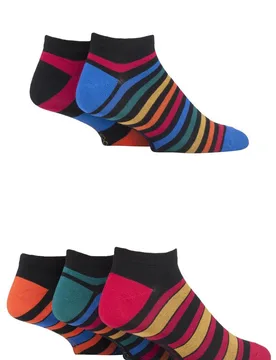 Pair Black / Classic Bright Bamboo Striped Trainer Socks Men's 7-11 Mens - - Multi Coloured - Size: 7-11 Mens - SockShop - FashionsVida