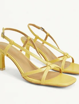 Zapatos de mujer con tiras cruzadas, punta abierta, punta cuadrada, tacón de aguja, sandalias de tacón de cuero PU amarillo, moda para ir a trabajar - Shein - FashionsVida