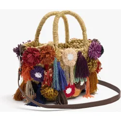 Bolso de mano estilo tote convertible a bandolera con cuentas y borlas decorativas