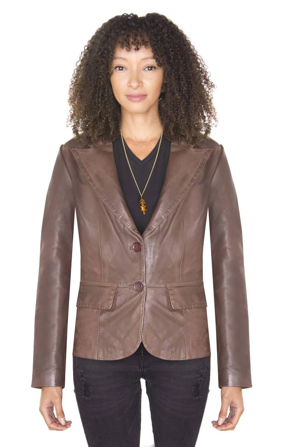 Leather Blazer Jacket-Seregno - Brown - Size: 16 - Infinity Leather - FashionsVida