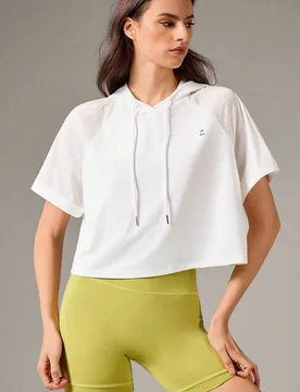 Sudadera con capucha de manga corta para mujer, blanca, para actividades al aire libre, senderismo, camping y entrenamiento, con mangas de malla suave - Shein - FashionsVida