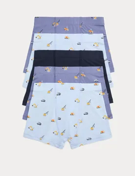 Pack Cotton Rich Construction Trunks (3-10 Yrs) Blue Mix male - M&S - FashionsVida