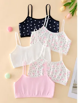 Set de 5 piezas Camiseta corta con estampado de lazo dulce para niñas, camiseta interior esencial de moda minimalista - Shein - FashionsVida