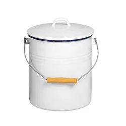Emaille-Mülleimer 5 l mit Deckel weiß