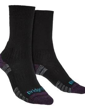 Womens Hiking Lightweight Merino Socks - Black / Purple Merino Wool - Size 3-4.5 (Uk Shoe) - Bridgedale - FashionsVida