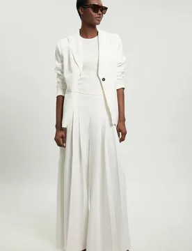 Tailored Structured Crepe Pleated Wide Leg Trousers - Ivory - Size: 10 - Karen millen - FashionsVida