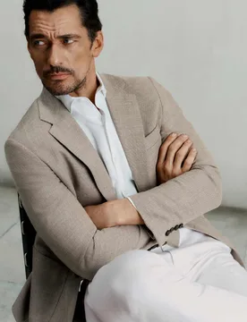 Tailored Fit Italian Wool Rich Blazer with Silk Neutral male - Jaeger - FashionsVida