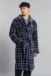 Mens Hooded Check Dressing Gown