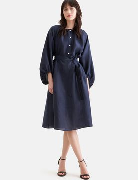 Tunikakleid mit Volumenärmel aus Leinen Mix Blau 42