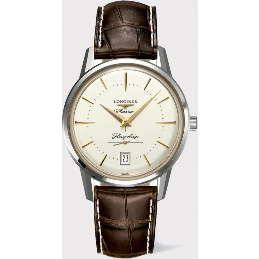 Reloj de hombre Heritage L47954782 Flagship de piel marrón - Longines - FashionsVida