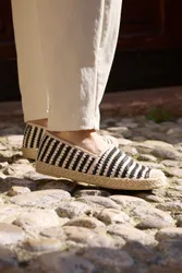 Espadrillas beige e nere a righe in tessuto p687 37