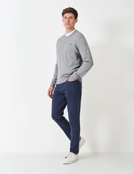Pure Cotton V-Neck Jumper Grey Marl male - Crew Clothing - FashionsVida