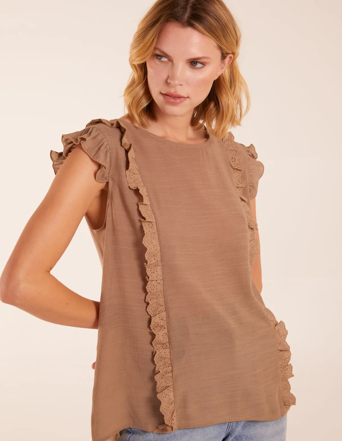Button Back Frill Top - M / MOCHA - female - Blue Vanilla - FashionsVida