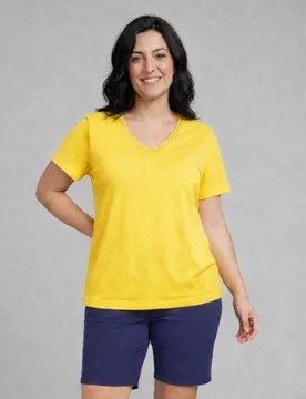 Camiseta de mujer de mujer basica detalle en escote - October - FashionsVida