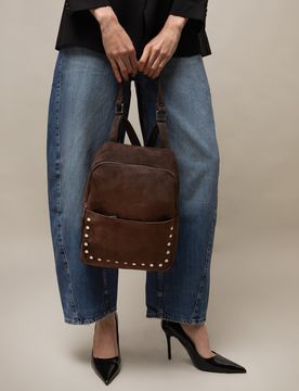 Junichi-1 Diebstahlsicherer Rucksack in Wildlederoptik mit Metallverzierungen
