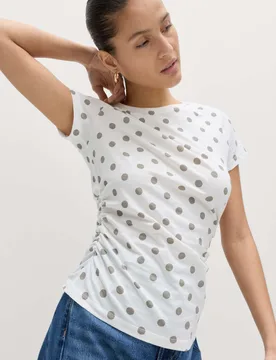 Pure Cotton Slim Fit Ruched T-Shirt Ivory Mix female - M&S - FashionsVida