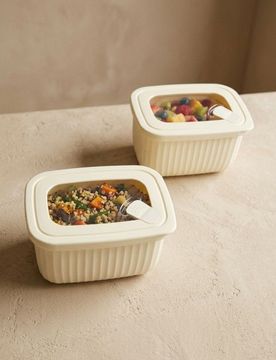 Contenitori per alimenti scanalati con coperchi trasparenti 2 pack - panna