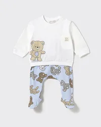 Completo bianco e azzurro in misto cotone stretch con stampa orsetti