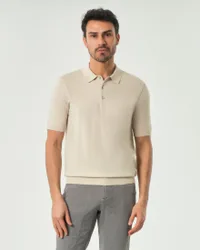 Polo beige mezza manica in crepe di puro cotone