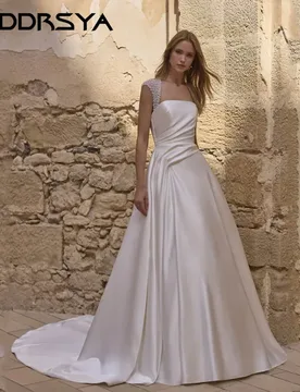 RODDRSYA Satin A-line Wedding Dresses With Detachable Beaded Straps Bridal Gowns Simple Sleeveless vestidos de novia Customized - Aliexpress - FashionsVida
