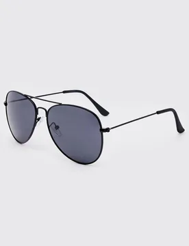 Men's Metal Aviator Sunglasses Black Black One Size - boohooMAN - FashionsVida