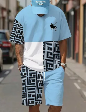 Conjunto de camiseta de cuello redondo de manga corta y pantalones cortos casuales de ajuste holgado para hombres, uso diario versátil para verano, v - Shein - FashionsVida