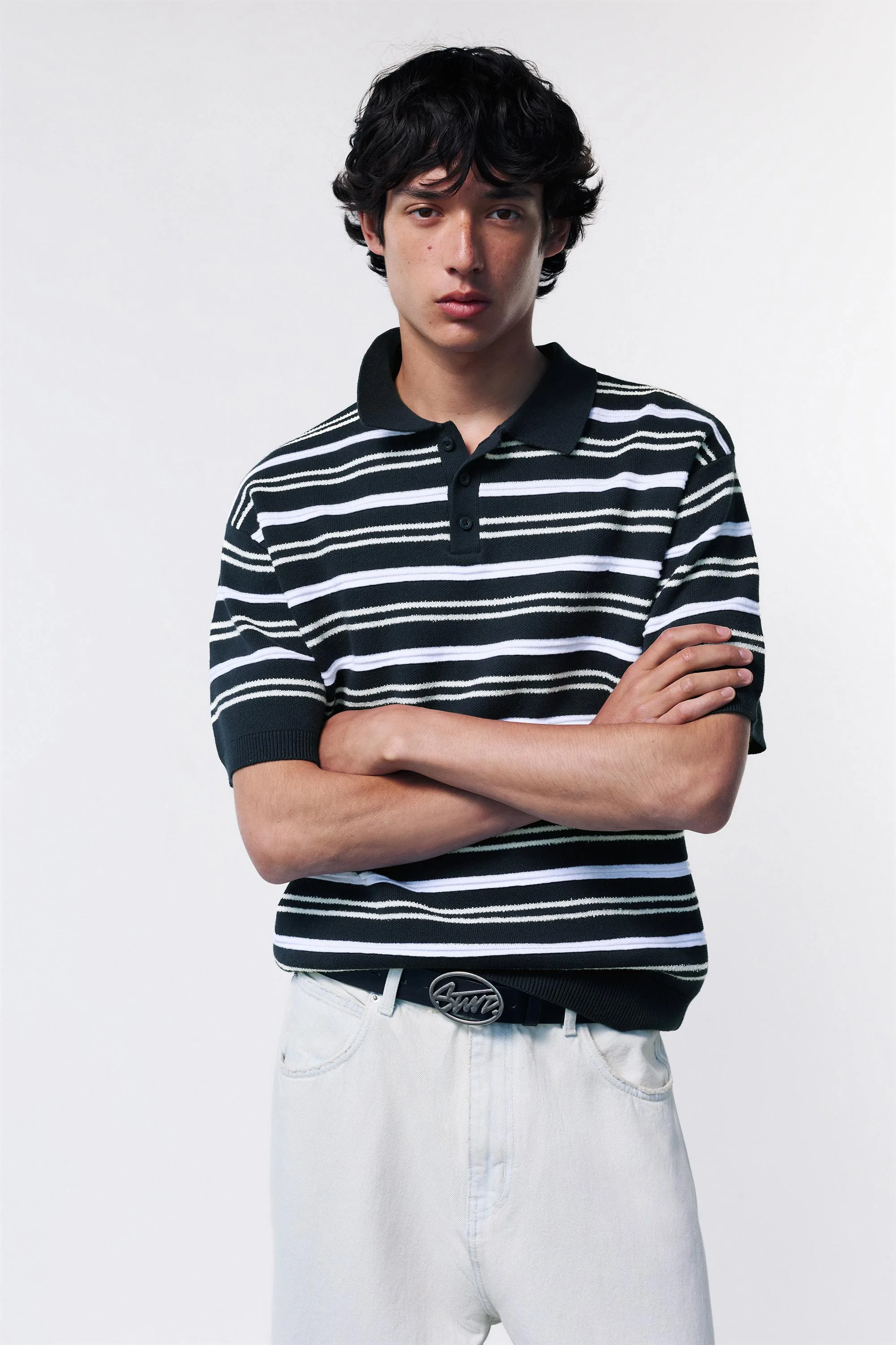 Stwd Striped Knit Polo Shirt (Size: ) - Pull&bear - FashionsVida