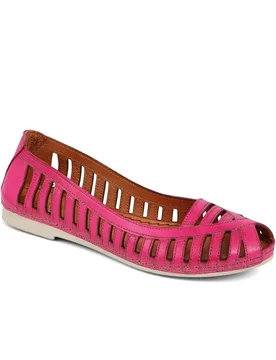Women's Leather Open-Toe Ballet Flats in Pink Size: 5 - Pink - Size: 5 - Pavers - FashionsVida