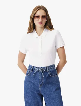 Polo bianca in piqué di cotone stretch - Lacoste - FashionsVida