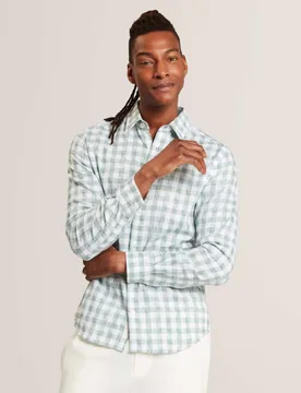 Regular Fit Cotton Rich Textured Check Shirt Green male - Ted baker - FashionsVida