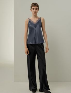 Donna Elegante Seta di Gelso Morbida con Pizzo Camisole XL