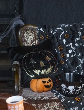 Fodera per cuscino con motivo autunnale di zucca - nero