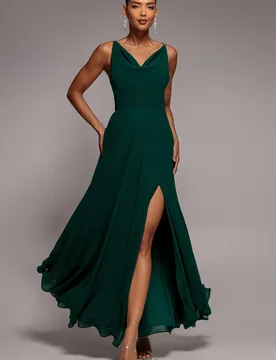Women's Chiffon Cowl Twisted Rope Strap Lace in Emerald Size: 6 - Emerald - Size: 6 - Goddiva - FashionsVida