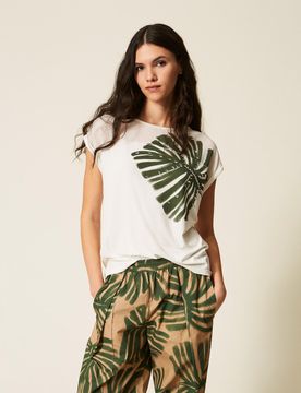 T-shirt avec imprimé et broderie