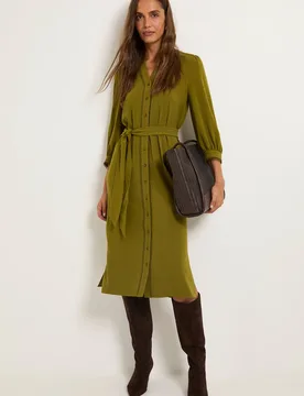 Women's Button Through Belted Shirt Dress in Green Size: 22 - Green - Size: 22 - Wallis - FashionsVida