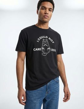 T-shirt in cotone con motivo gatto - nero
