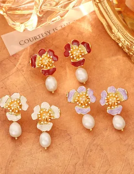 Fashionable and exquisite retro flower earrings, high-end natural freshwater pearl earrings, elegant temperament earrings - Aliexpress - FashionsVida