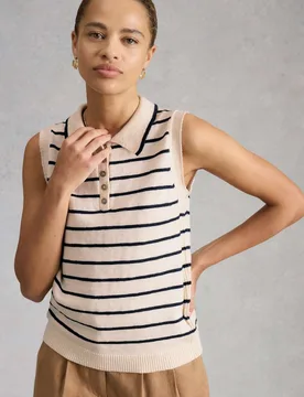 Cotton Rich Striped Vest White Mix female - White stuff - FashionsVida