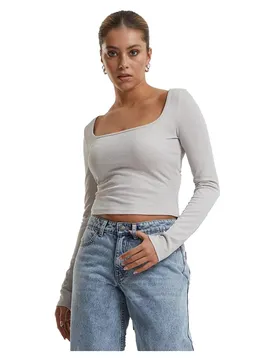 Top A Maniche Lunghe Glitter Square Neck White Sand 5XL
